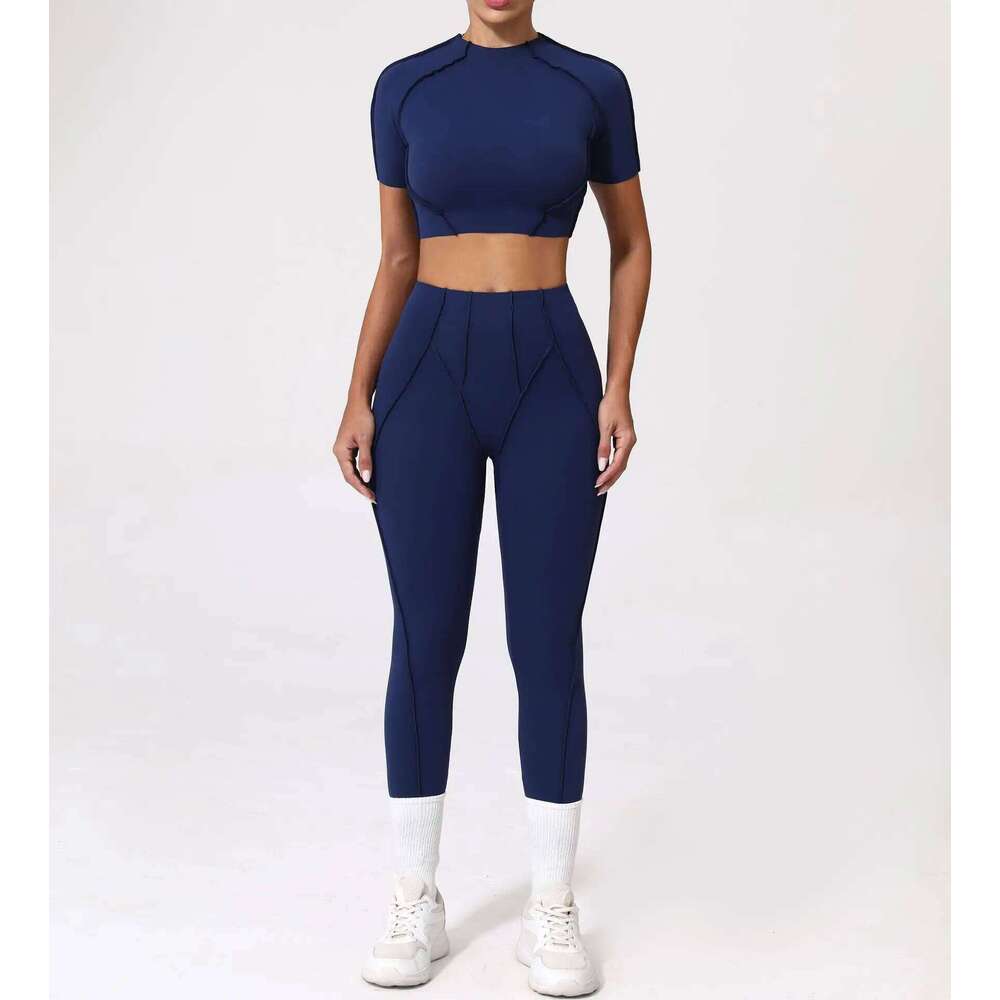 Summer Set 2 Piece Clothes Women's Tracksuit Athletic Short Sleeve Yoga Top Women Sports Leggings Pilates Fiess Suits