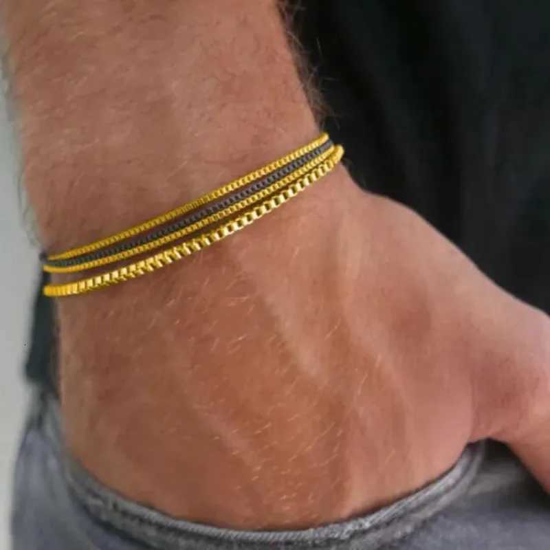 4PcsSet Stainl Steel Adjustable Box Chain Bracelets for Men Simple Vintage Silver Color Cuban Bangle Sets Party Jewelry GiftXJ250904