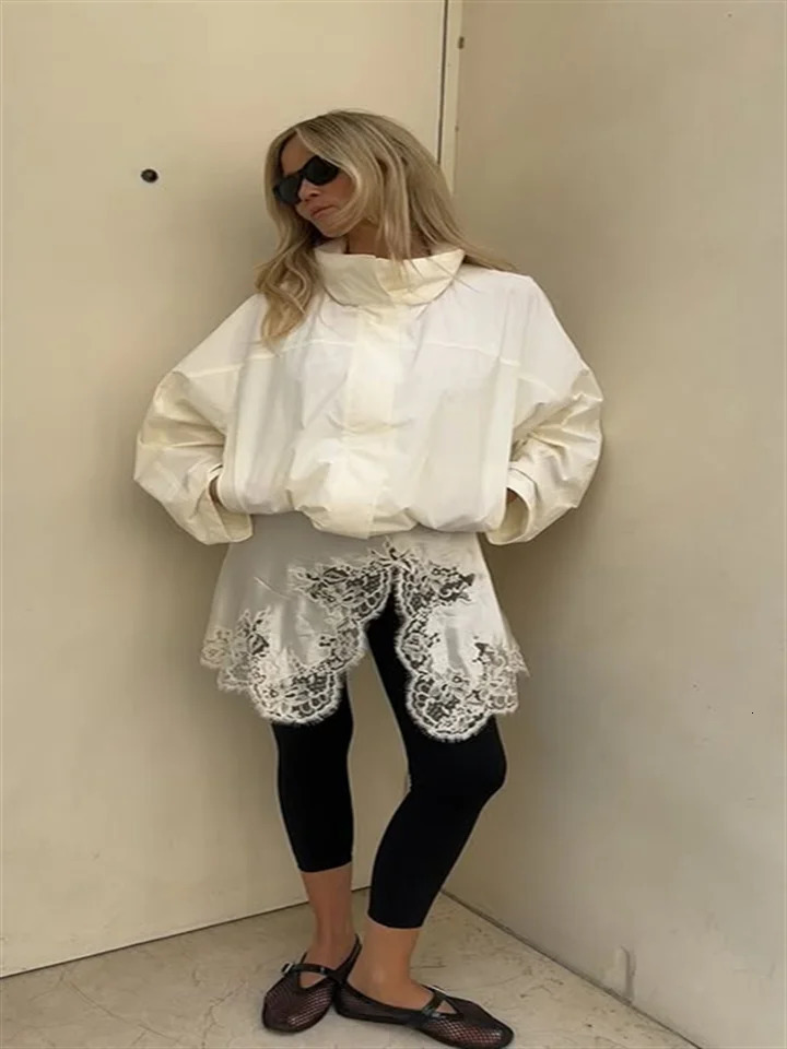 Chic Thin Drawstring Womens Bomber Jacket Loose Stand Collar Full Sleeve Zipper Female Jackets Autumn Lady Sportwears 250815