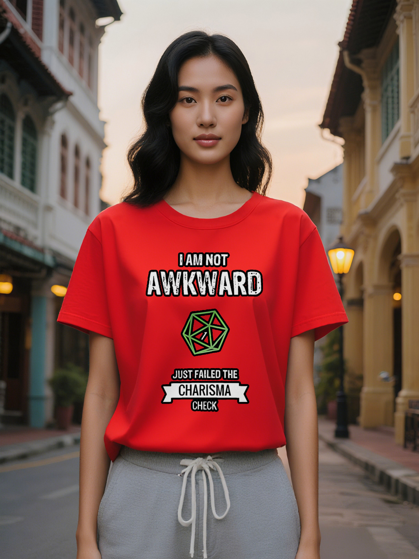 Large XL Graphic T-Shirt I AM NOT AWKWARD Slogan Green Geometric Print Black Round Summer Tee Regular Fit Washable Top Plus Size