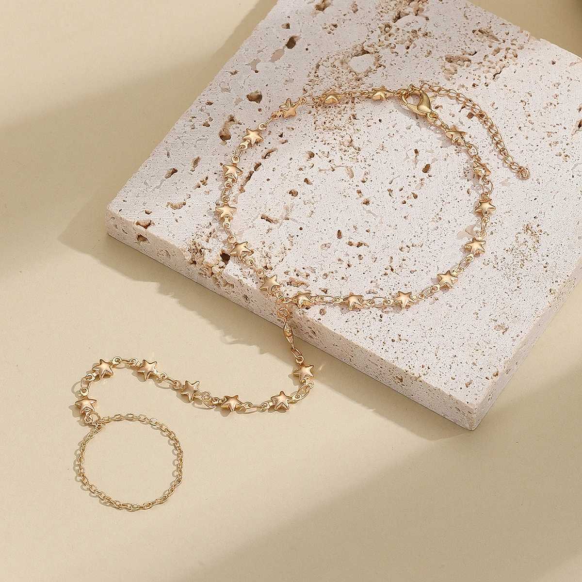 Exquisite Star Wrist Bracelet Bohemia Bracelet for Women Tassel Chain Charms Finger Ring La Tren Aesthetic Jewelry Set GiftXJ250904