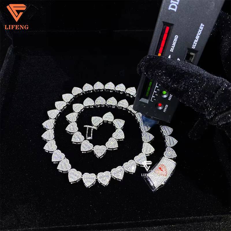 Lifeng Custom Heart Shape 10mm Cuban Link Chain Necklace for Women 925 Silver Iced Out VVS Chain Moissnaite Diamond Fine Jewelry