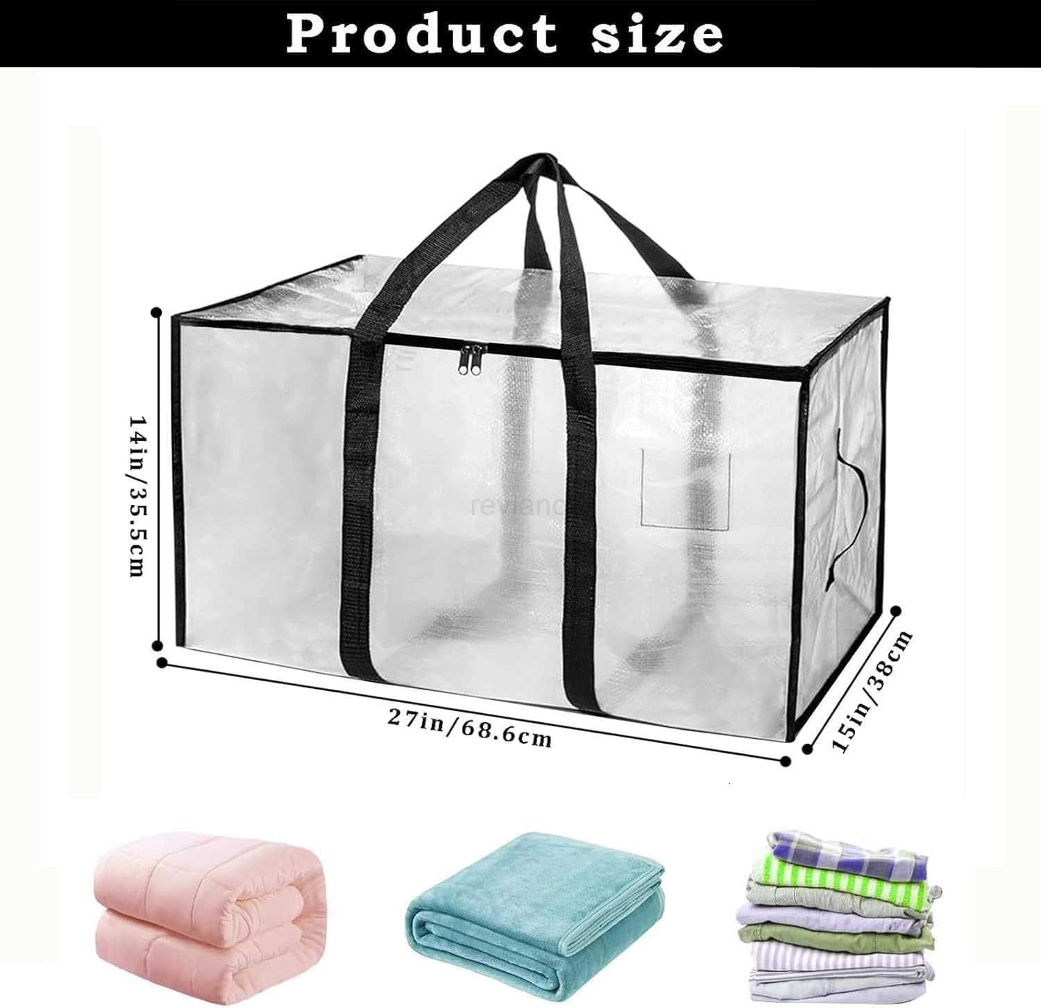 Large Heavy Duty Moving Bags Waterproof Storage Totes with Reinforced Handles Zippers Foldable for College Dorm Essentials Clothes Storage Travel 6Pac