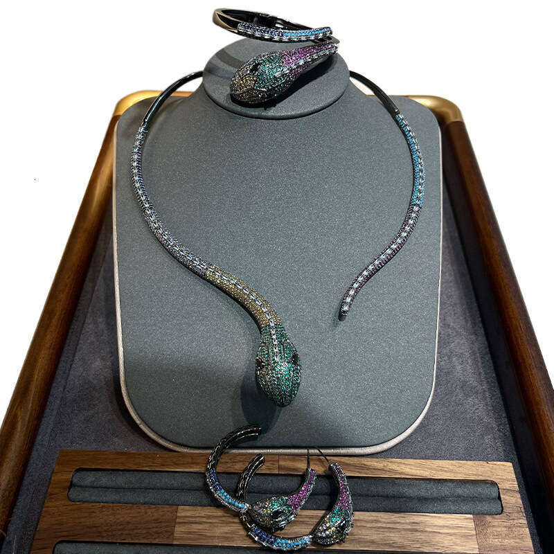 Magazine Style Treasure Series Spirit High-end Heavy Jewelry Set French Fashion Show Zircon Inlaid Rhodium Plated Bracelet Ring Snake Year Necklace