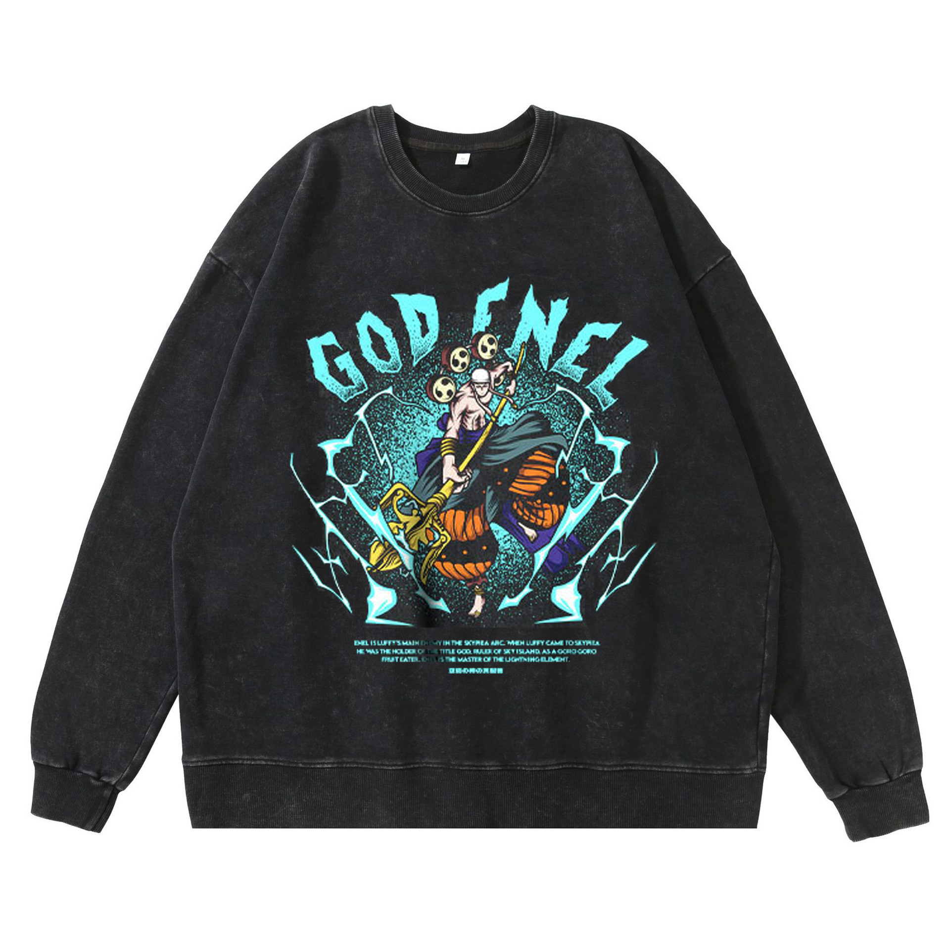 New Washed Vintage Dark Tone Luffy Gear Fifth Nika Form Anime Graphic Hoodie Streetwear Crewneck Sweatshirt - TT8073