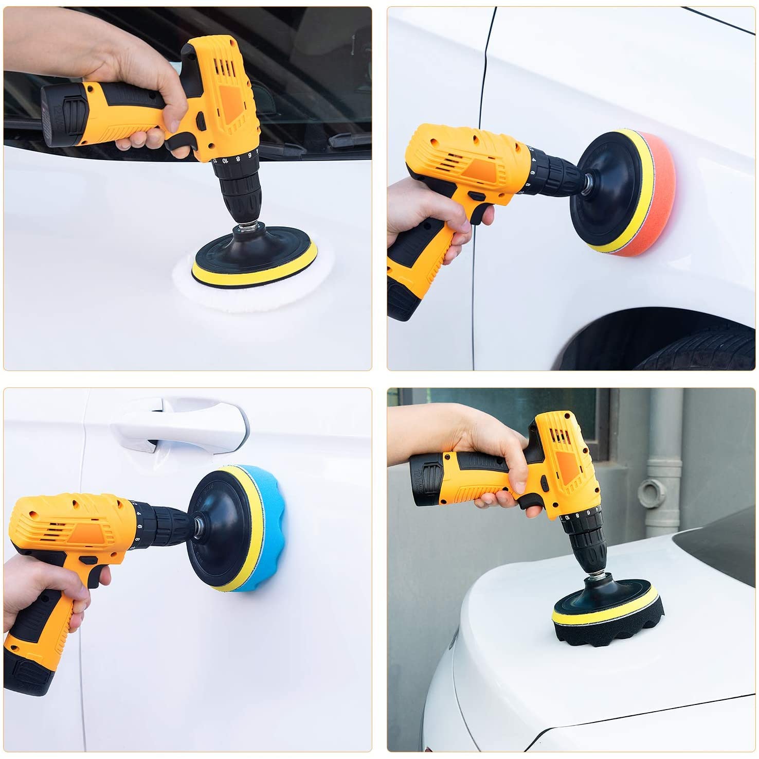 Buffing and Polishing Pads Kit 11PCS Buffing Pads with Drill Adapter Foam Polisher Pad for Car Waxing