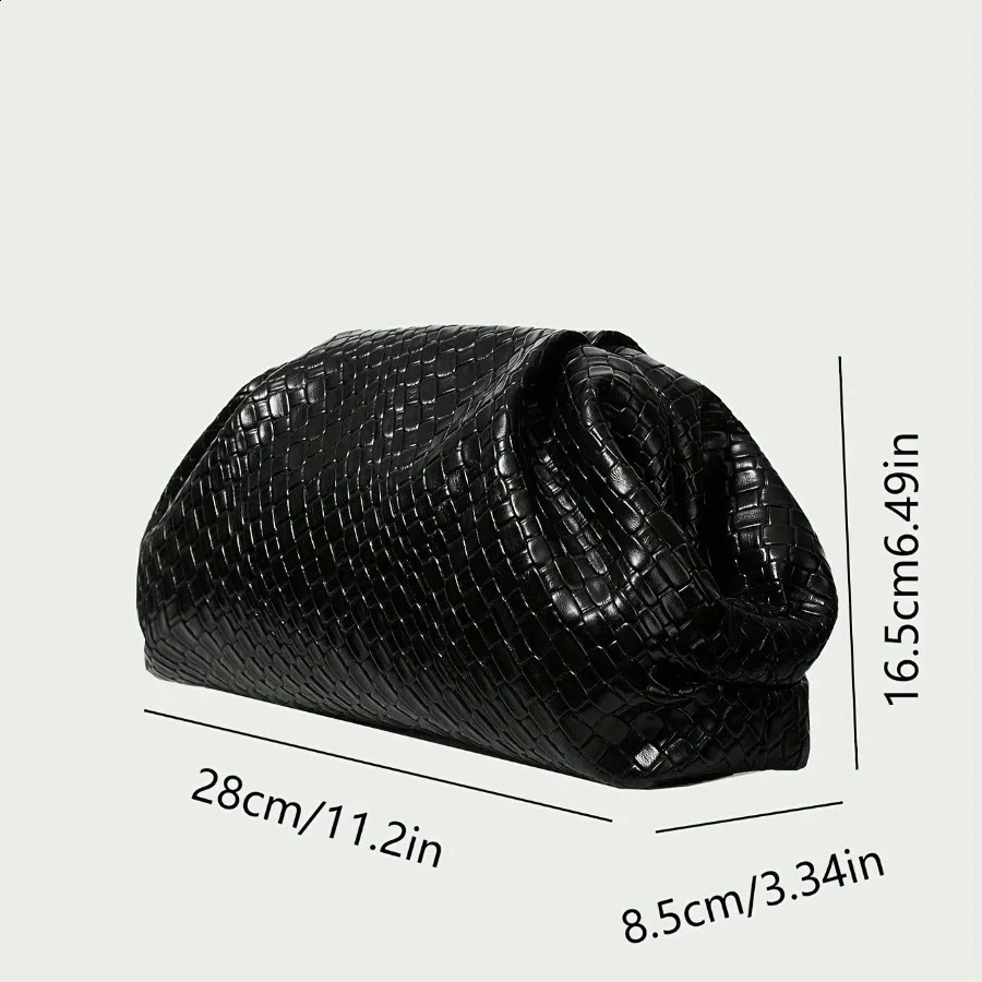 Elegant Weave Textured Ladies Clutch Bag Adjustable Strap and Clasp Clre Premium Pure Black Dinner for Weddings y250905