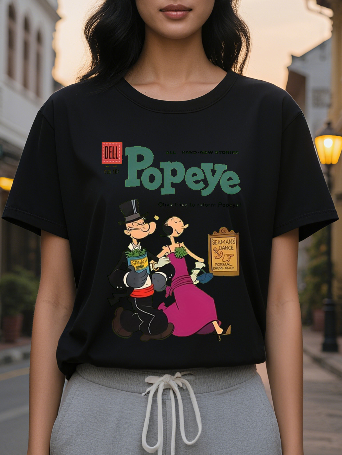 DesktopKoningsdag Women's Green Lemon Boba Pattern T-shirt Retro Cartoon Printed Short Sleeve Round Neck Casual Top