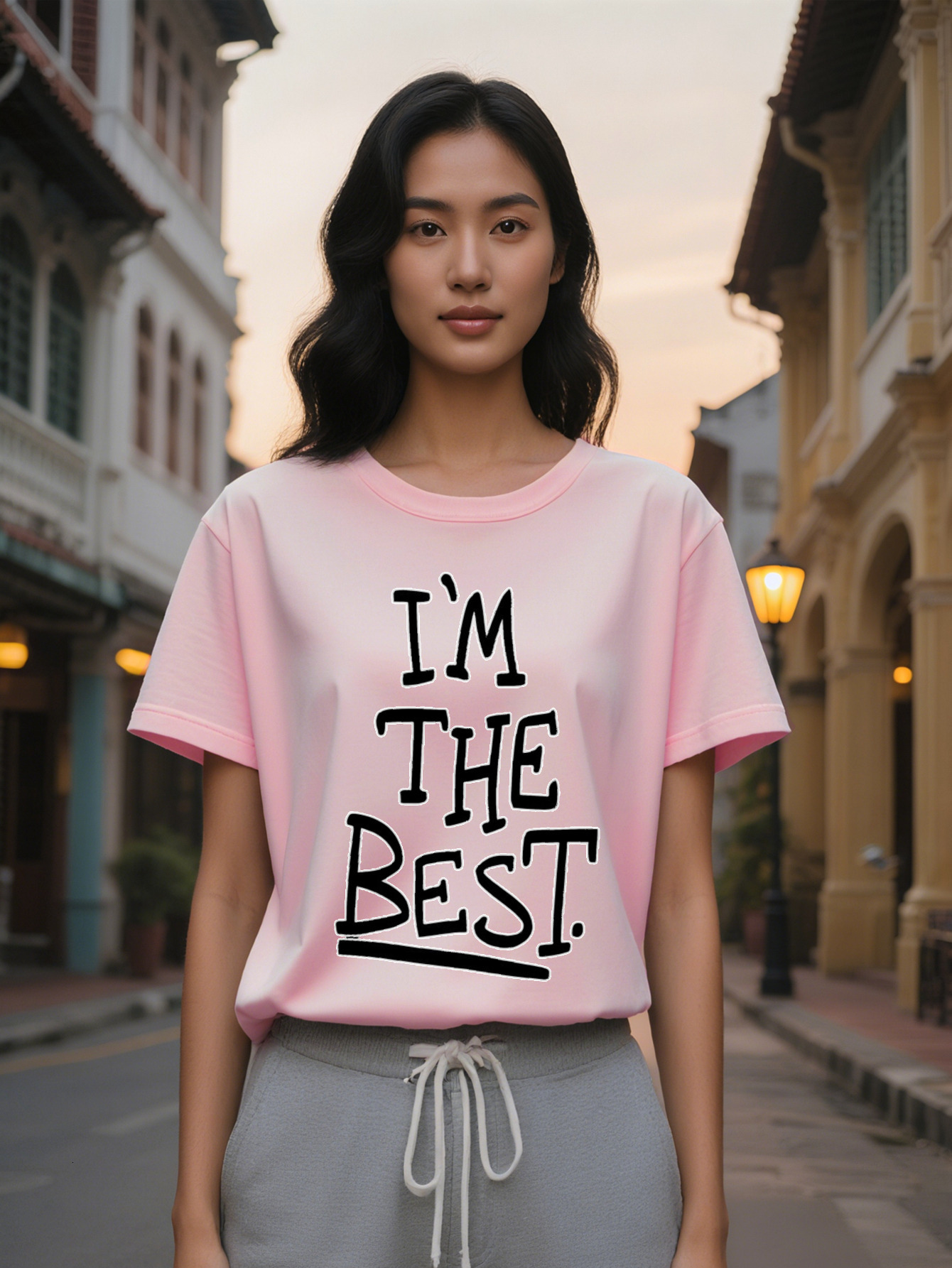 Lady I'm the Best Black T-Shirt Crew Neck Short Sleeve with Letter Print Perfect Gift for Him Casual Summer Wear