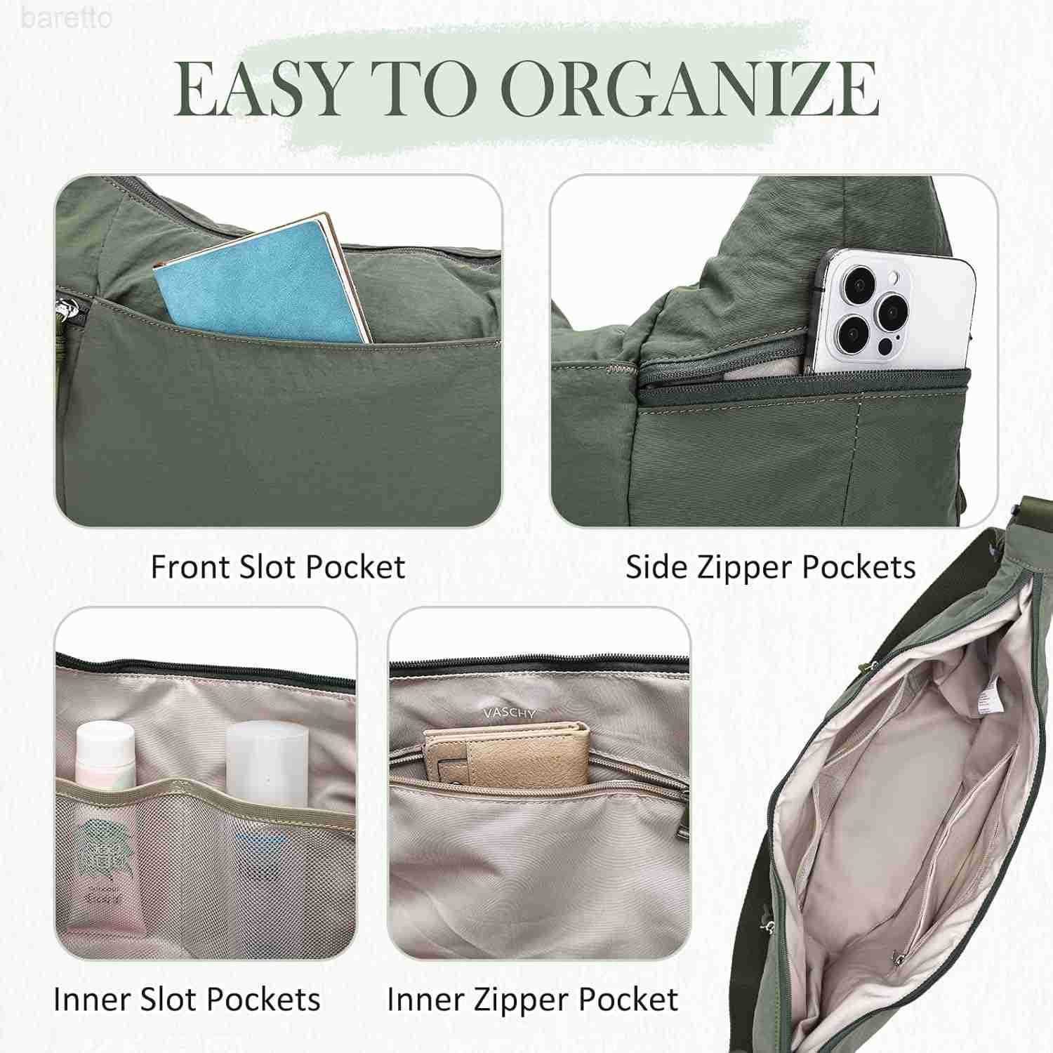 Crossbody Crescent Bag for Women Casual Lightweight Nylon Medium Slouchy Hobo Bag Purses for TravelGymWorkCollege M250903