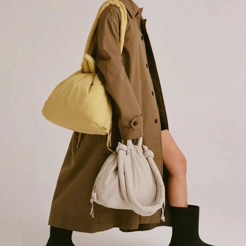 Casual nylon padded tote bag designer soft puffer women shoulder crossbody bags Simple Vintage large capacity handbags 2025 Z250903