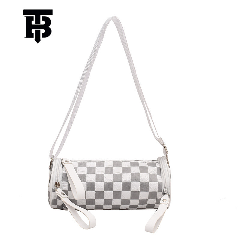 TB BHULAMTE 2025 New Women's Single Shoulder Bag Trendy Fashion Crossbody Phone Bag Checkerboard Designer s bag Wide Strap Cylinder Bag for Women