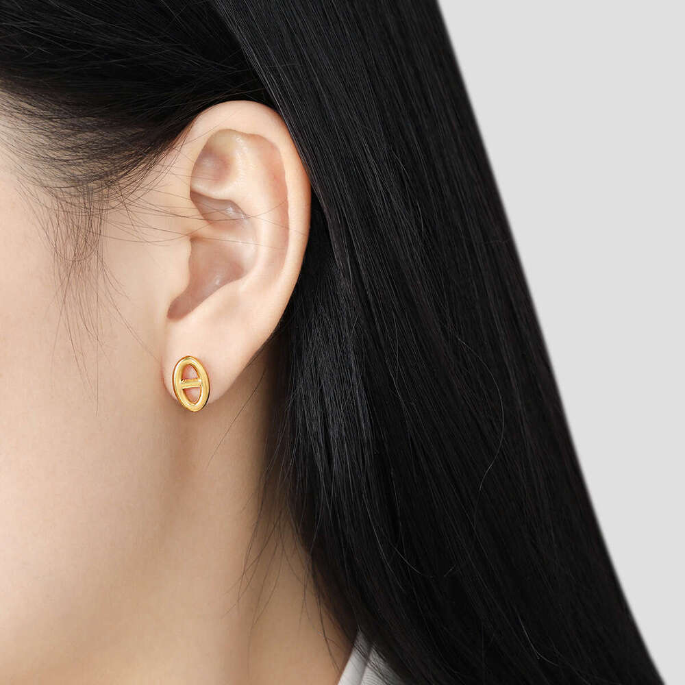Korean Style New Fashion Personality Pig Nose Earrings for Women, Niche Design, High-end Feel, Versatile Titanium Steel Gold-plated Ear Jewelry