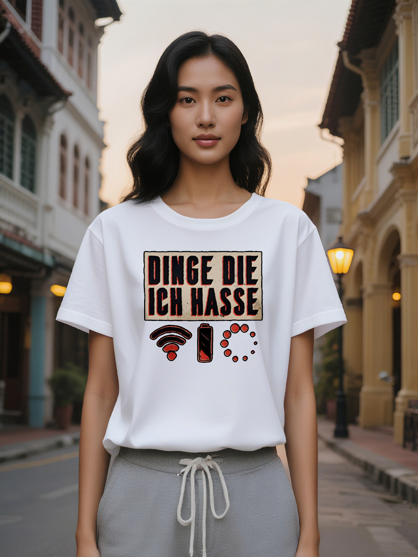 Large XL Graphic T-Shirt with "THE ONE I HATE" Print Wi-Fi Symbols Black Round Neck Summer Tee Washable Regular Fit Plus Size