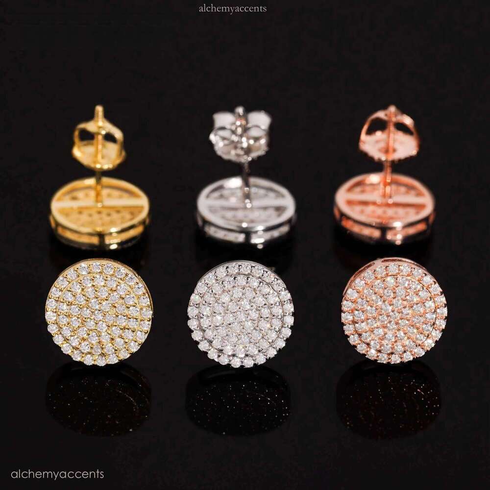 Hip Hop Jewelry Round Iced Out S Sterling Sier VVS Moissanite Rose Gold Stud Earrings