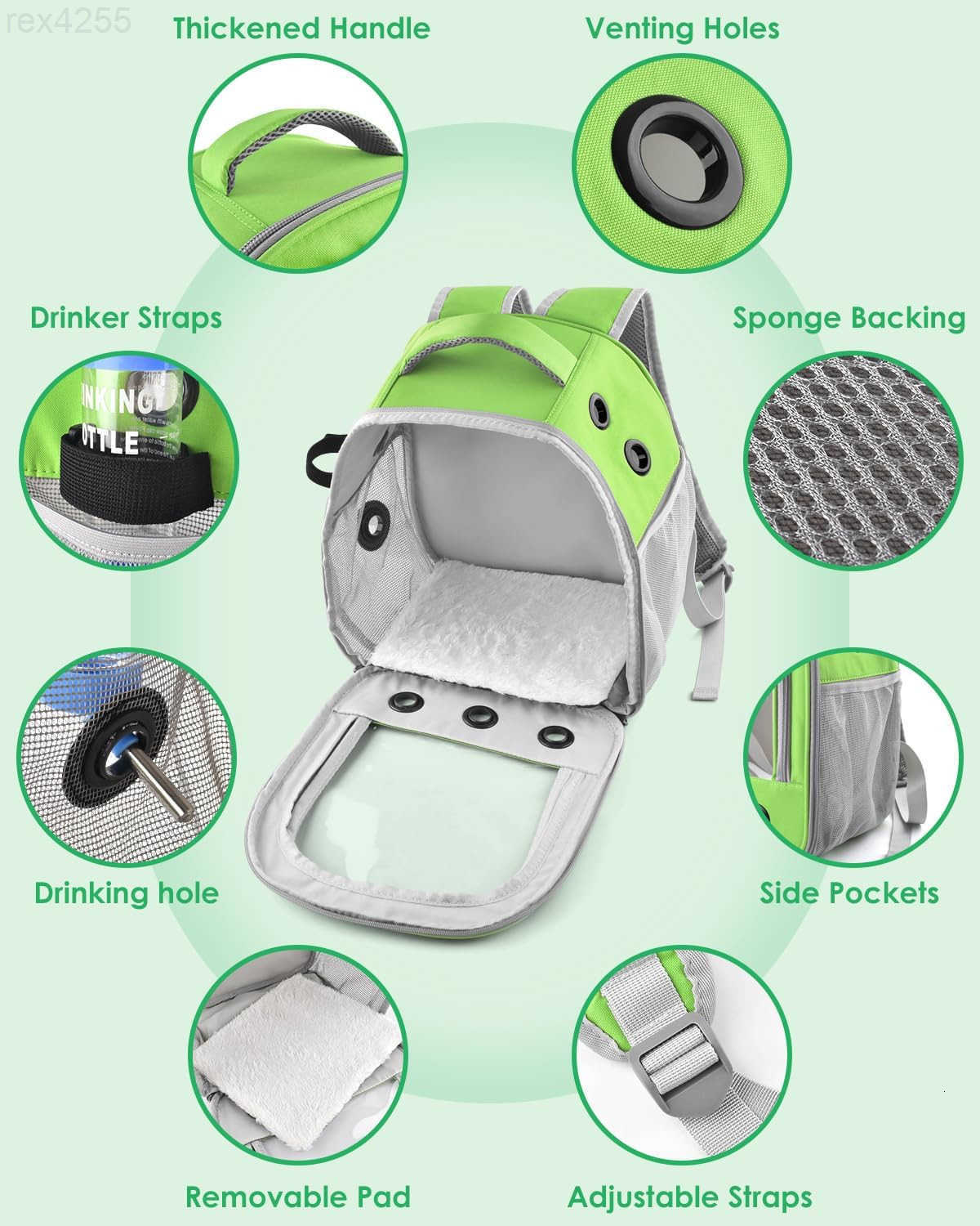 Backpack Portable Rabbit Travel Carring Bag for Pet Bunny Chinchilla Bearded Dragon Hamster Parrot Outgoing Pouch Case with Water Bottle Holder DW2509