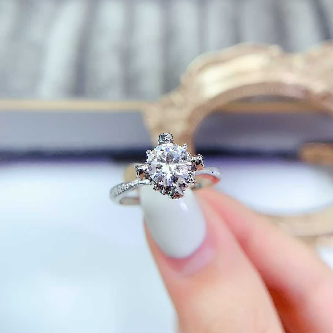 925 silver moissanite ring for engagement 6.5mm 1ct D color moissanite wedding ring for women