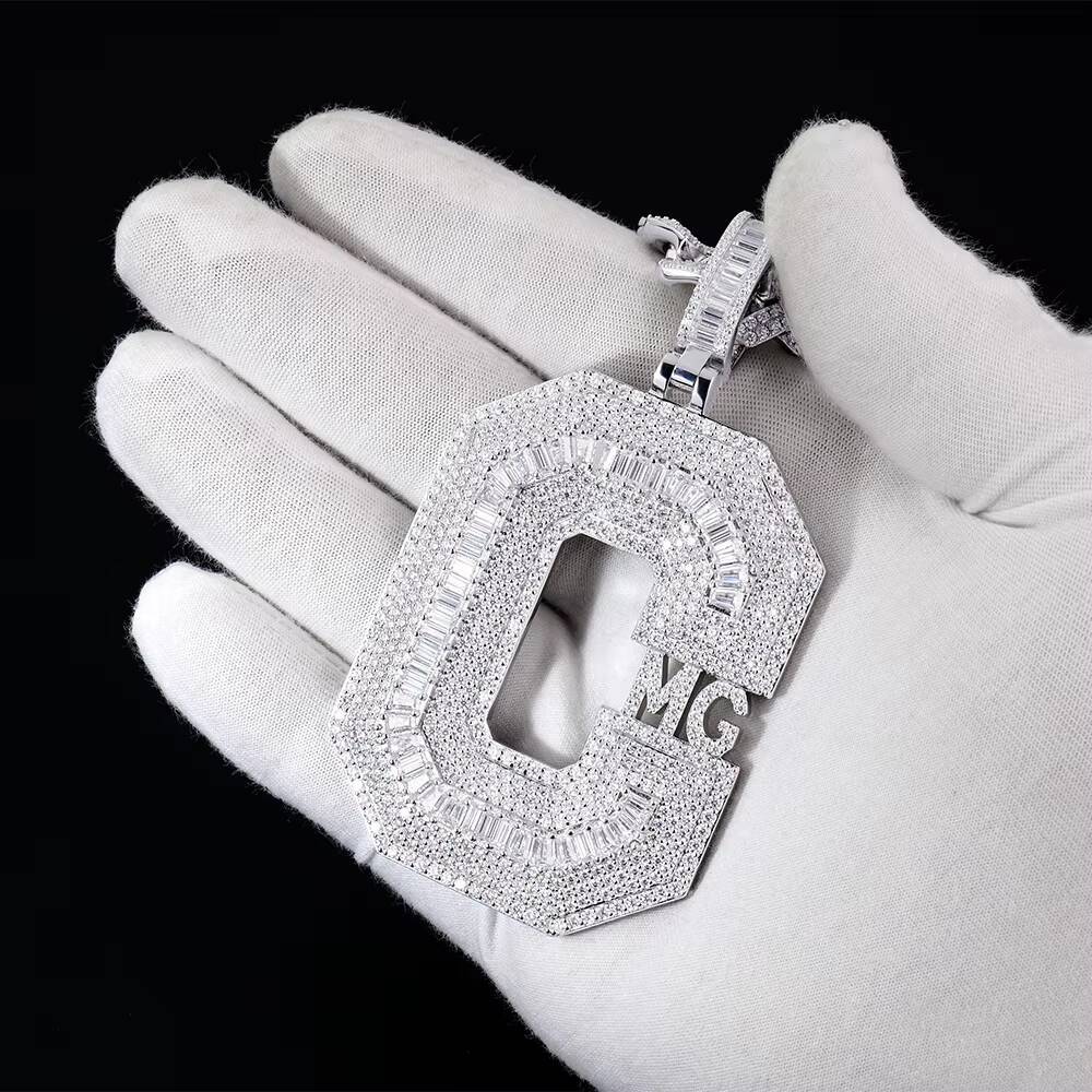 Custom Men Personalized 925 Silver Jewelry Large Name Letter C Vvs Diamond Mossanite Moissanite Initial Chain Necklace Pendant