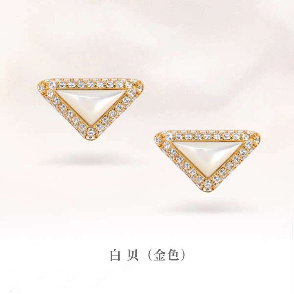 DH collections Festival Gift Colorful Series Natural Stone Triangle Light Niche Design High-end White Mother-of-Pearl Earrings for Women