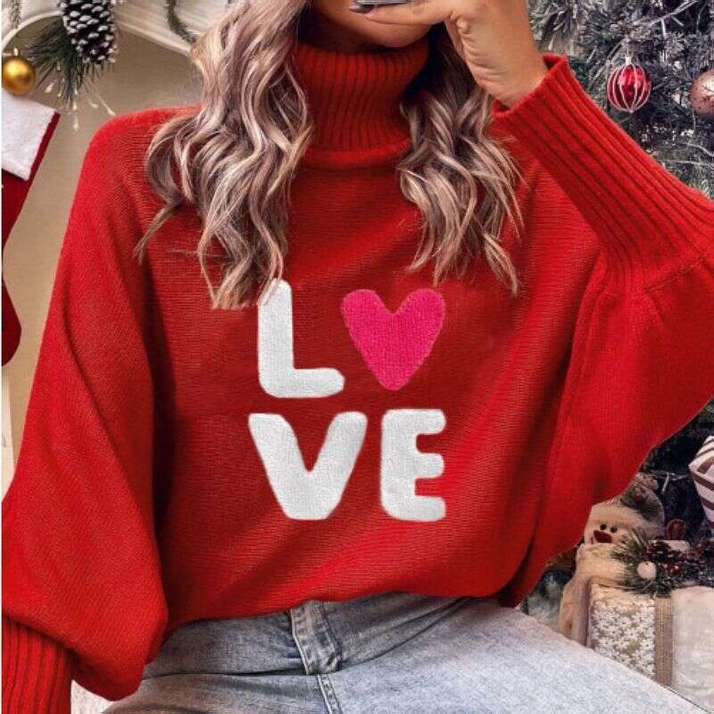 Women's Clothing Christmas Turtleneck Sweater Women's Clothing Autumn And Winter Loose Bat Sleeve Outer Wear Knitted Tops Women
