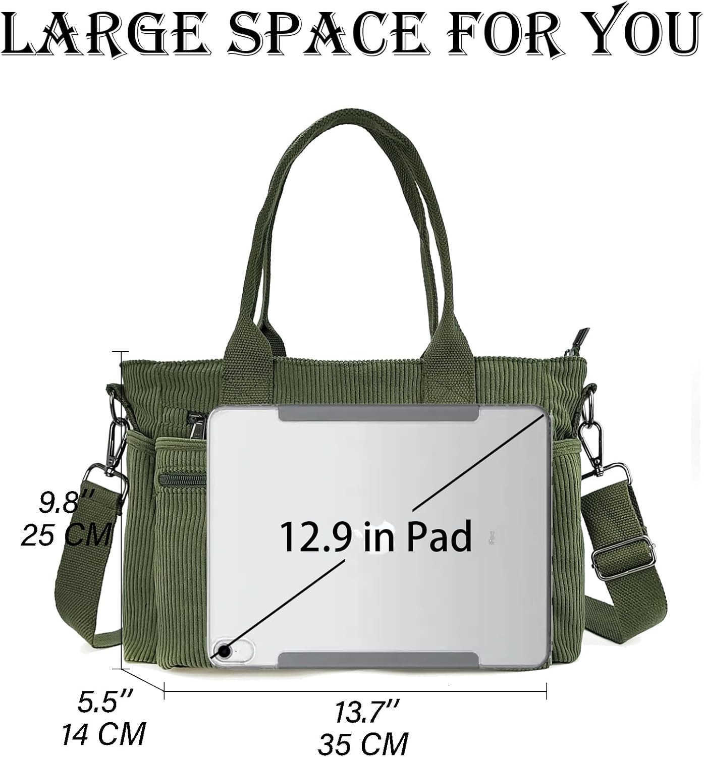 Womens Casual Corduroy Tote Bags with Multiple Pockets Hobo Crossbody Bag Travel Shoulder Bags Cute Purse Handbag M250904