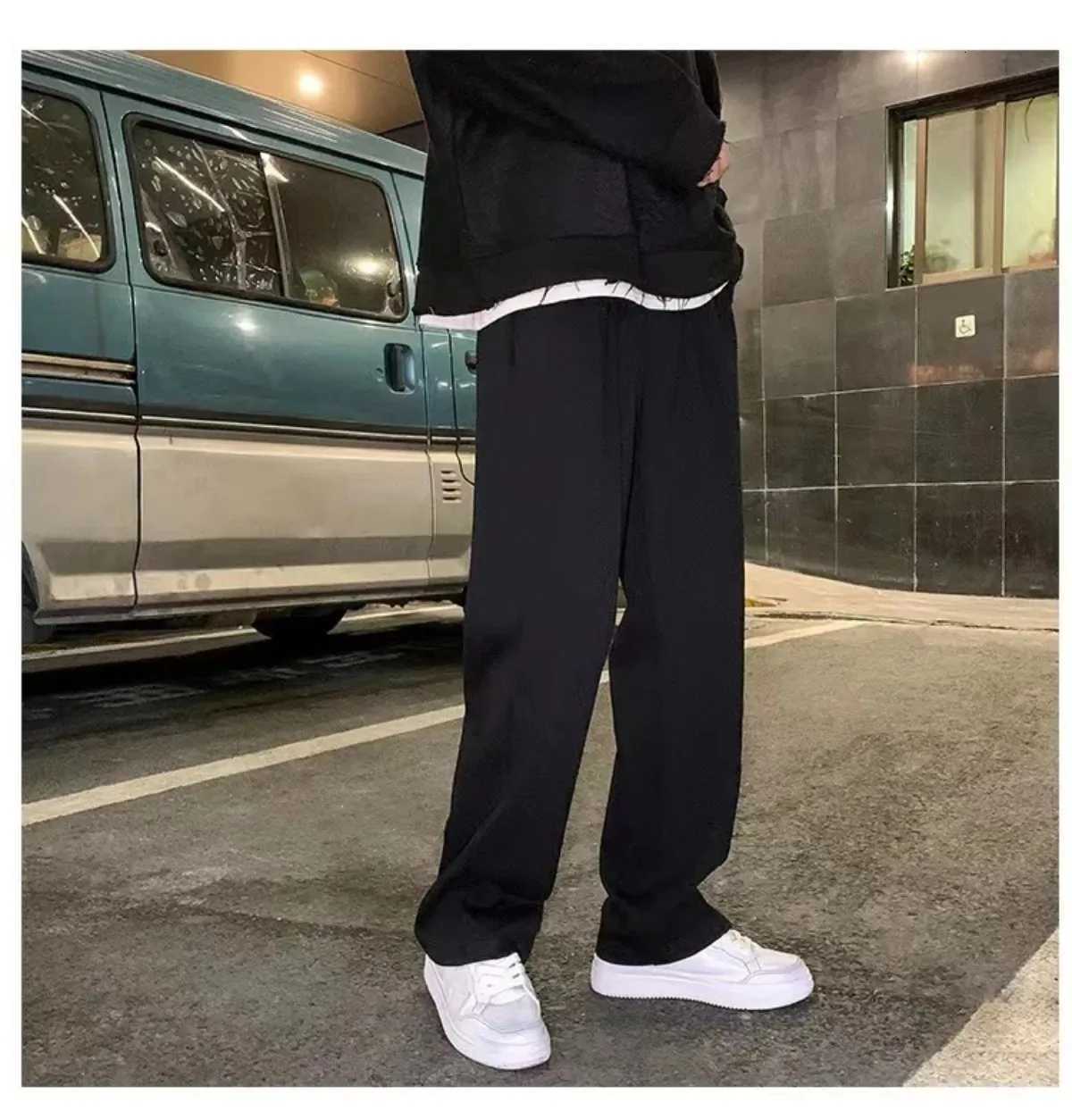 Mens Loosefit Straightleg Casual Pants Drawstring Summer Lightweight Wideleg Sweatpants for Men Comfortable Long PantsXJ250904