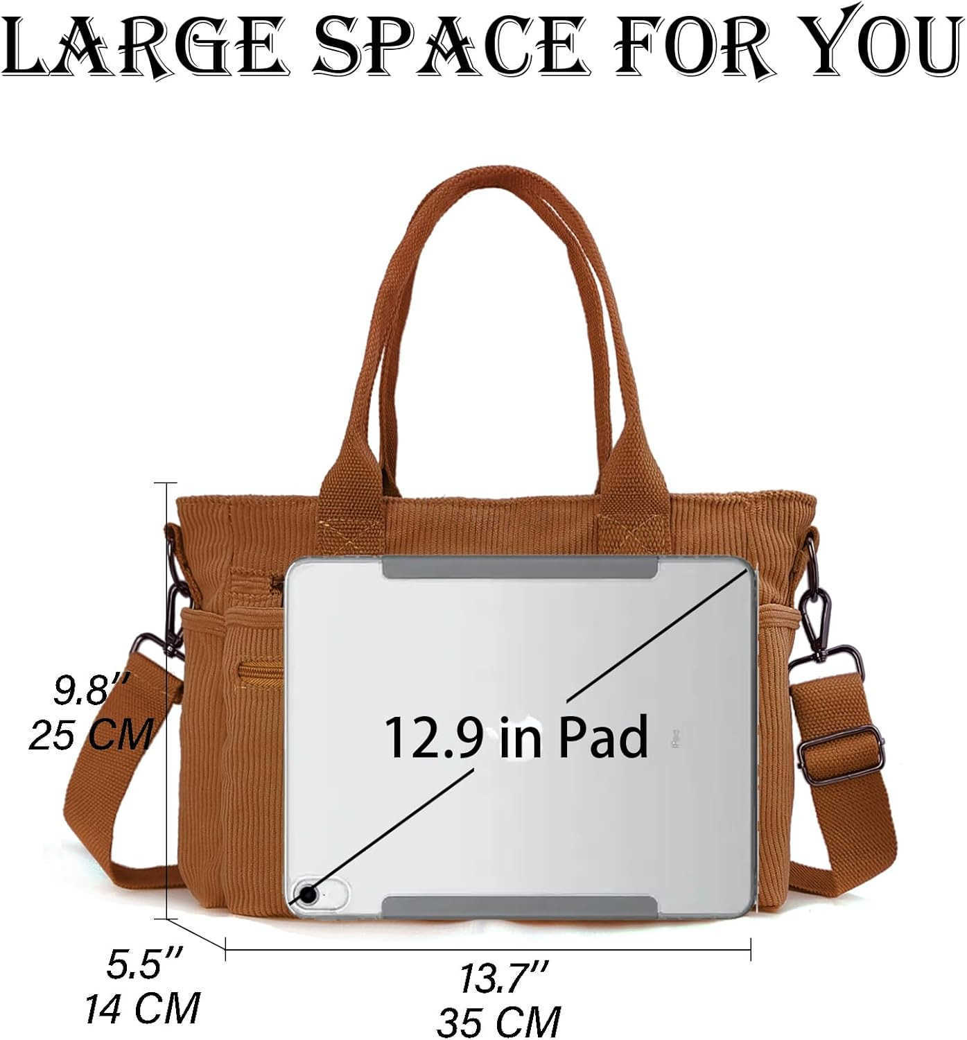 Womens Casual Corduroy Tote Bags with Multiple Pockets Hobo Crossbody Bag Travel Shoulder Bags Cute Purse Handbag M250904