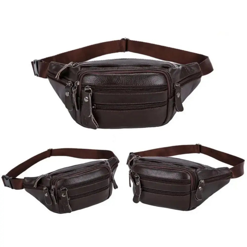Multilayered Mens Waist Bag Fashion Waterproof Large Capacity Travel Phone Bag PU Leather Zipper Waist Purse Pack 250903