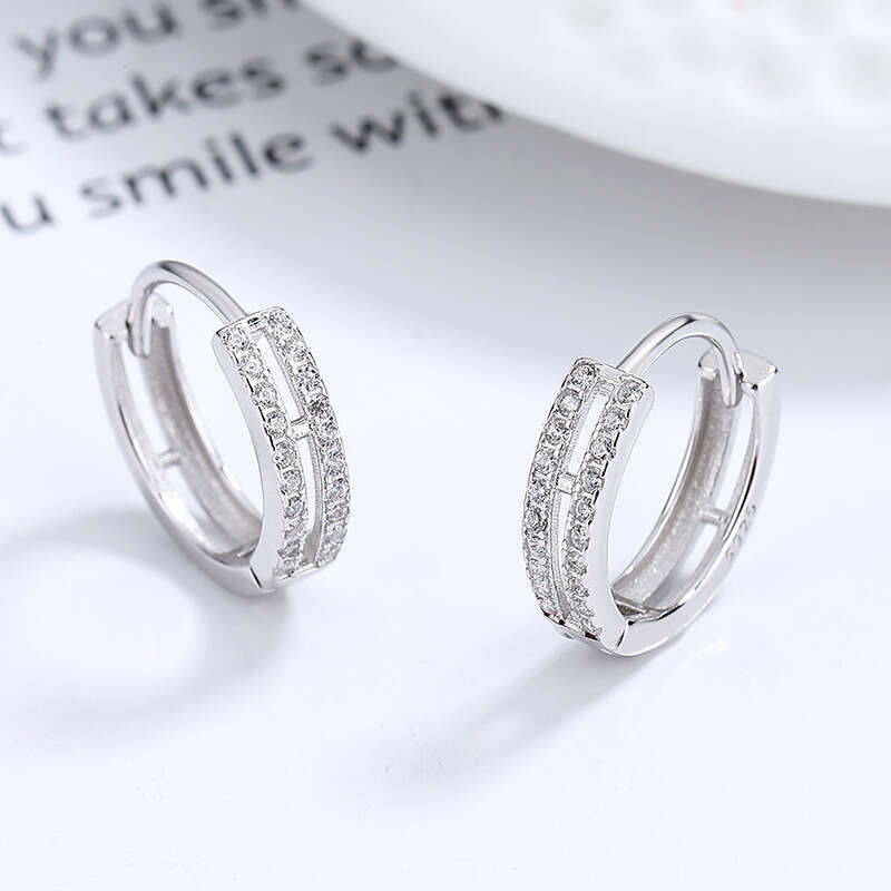 DH collections S925 Sterling Silver Double - Layer Diamond - Inlaid Earrings for Women. These exquisite hoop ear clips feature a minimalist and high -