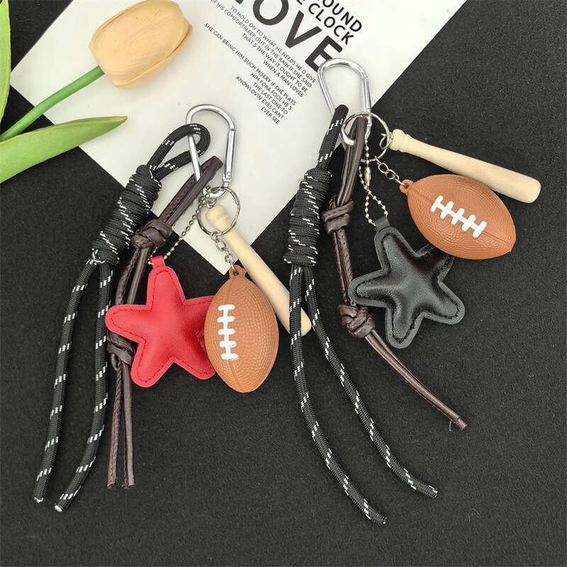 2025 Mini Simulation Basketball Football Sports Keychain Pendant Bag Charm Accessories Fan Gift Black Coffee Red Star
