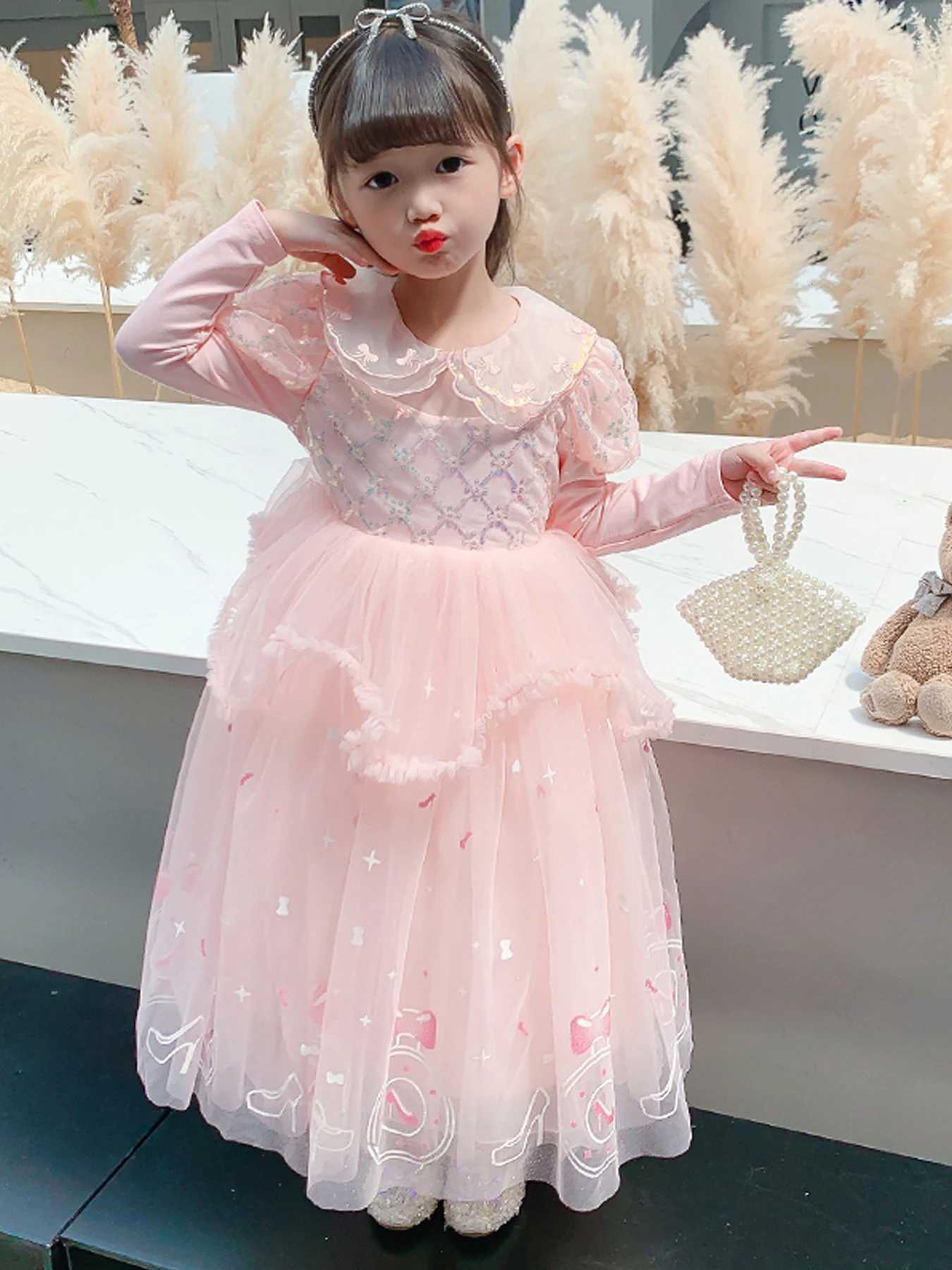 Long Sleeve Girls Formal Dress High-low Sweet Gown for Stage Catwalk Show Performance Birthday Dress Z250904