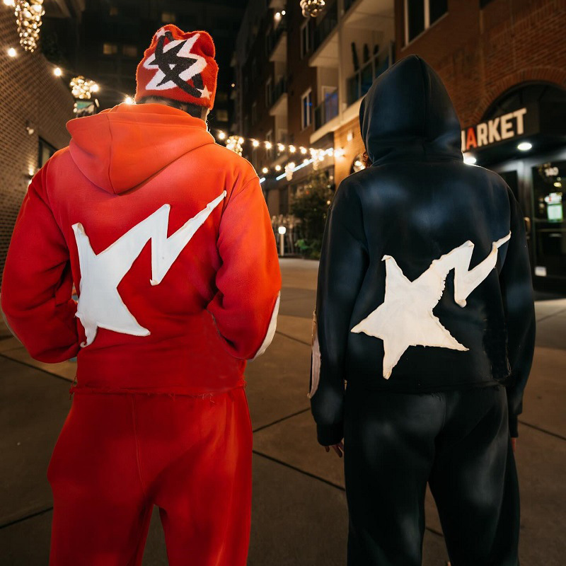 Mens Designer Fashion Streetwear Personalized Applique Letter Print High-Street Hip-Hop Style Full-Zip Cardigan Hoodie Tracksuit Pants Set