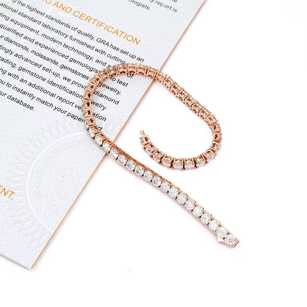 GRA Certified 925 Silver 4mm Iced Out Moissanite Tennis Pass Diamond Tester 925 Sterling Silver Moissanite Tennis Chain