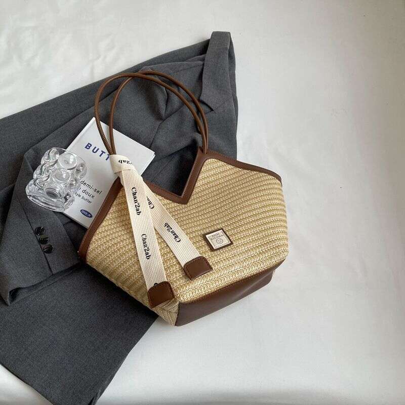 Woven Straw Women's Large Capacity New Summer Versatile Shoulder Texture Popular Commuter Tote Bag