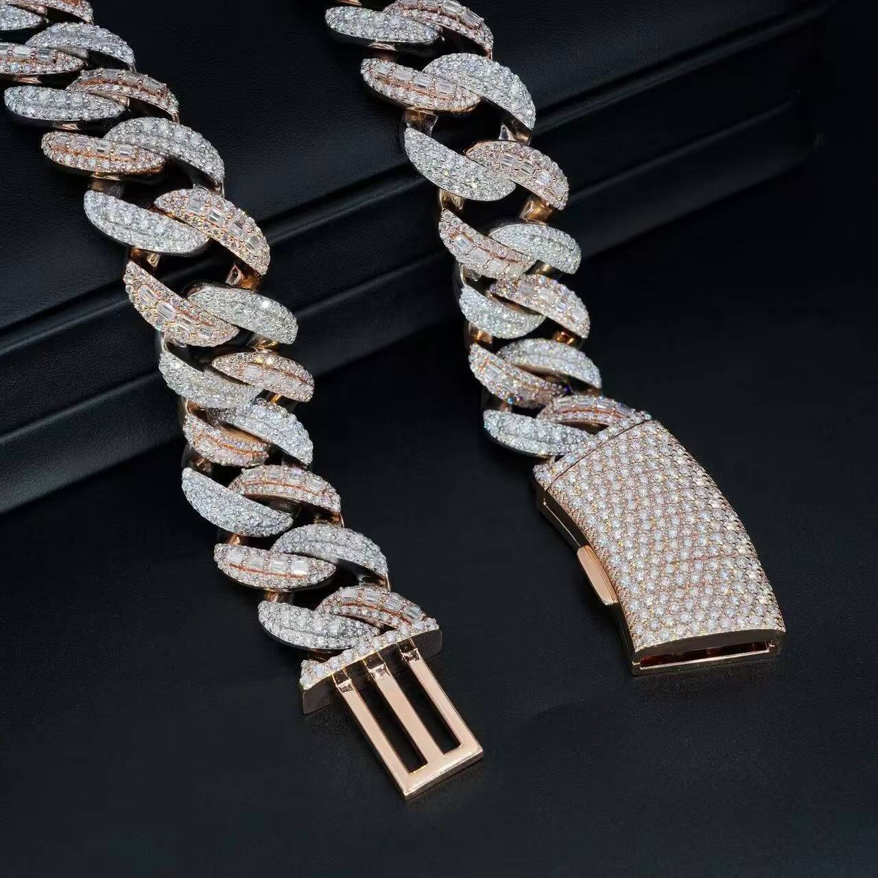 Luxury Jewelry 10K Rose Gold Mix White Gold VVS1 Lab Grown Diamond Cuban Link Chain Necklace 22MM Width