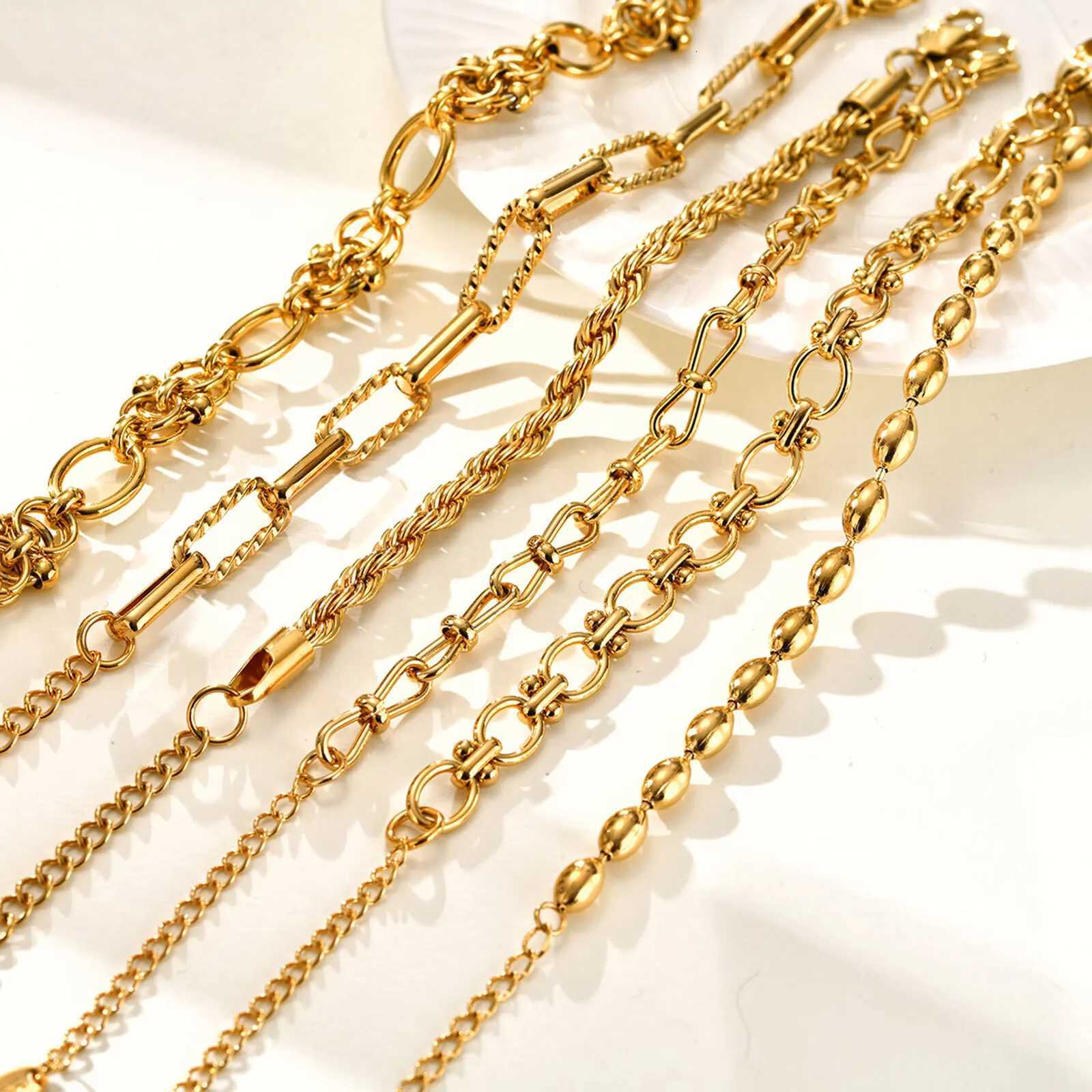 Chunky Stainless Steel Link Chain Bracelet For Women Gold Plated Layering Bracelets Waterproof Jewelry Y250904