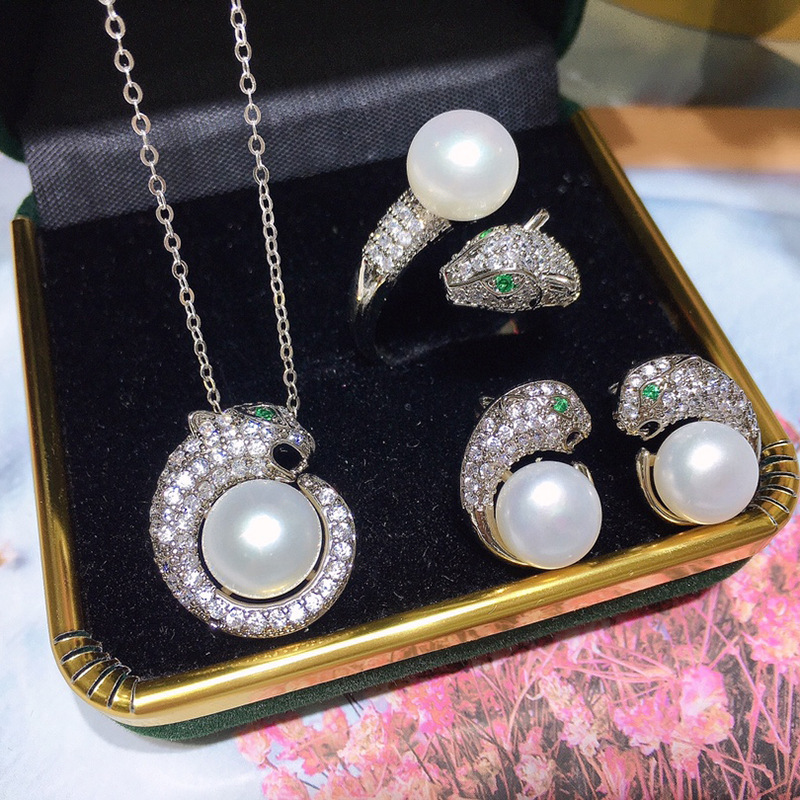 Genuine Freshwater Designer Luxury Free Shipping Pearl Necklace Earrings Ring Three-piece Set For Women Elegant Fashion Set Gift For Girlfriend Or Mom