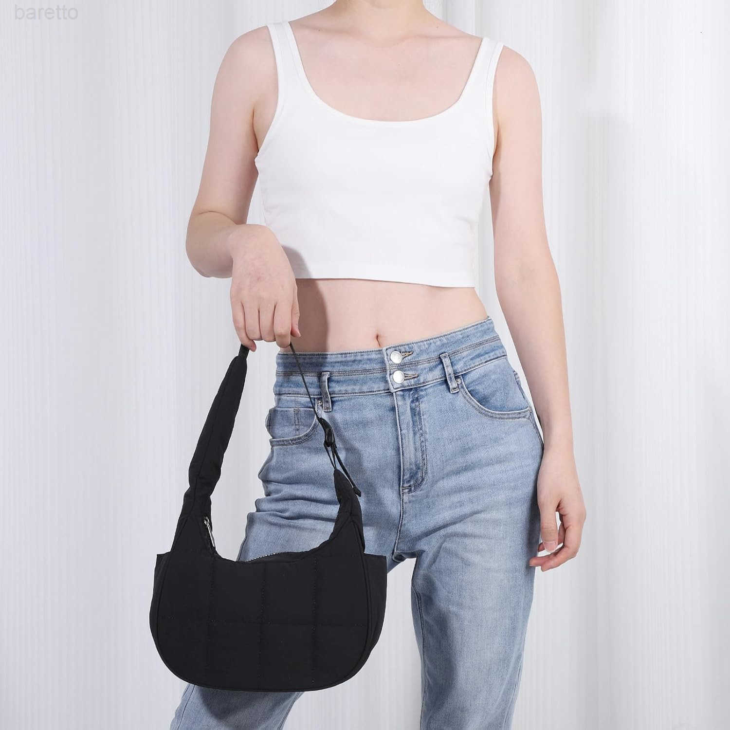 Puffer Crescent Shoulder Bag for Women Small Nylon Quilted Handbags Puffy Purses with Adjustable Strap M250903