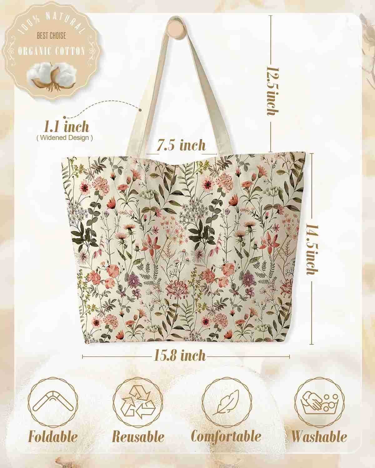 Large Tote Bag for Women Canvas Tote Bag with Zipper Aesthetic Reusable Shoulder Bag for Gym Travel WorkW250904