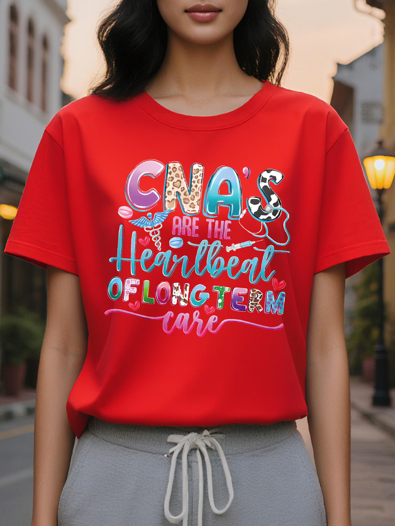 Large XL Women Crew Neck Short Sleeve T-Shirt Print CNA S Are the of Care Design Fabric Perfect for SpringSummer Plus Size