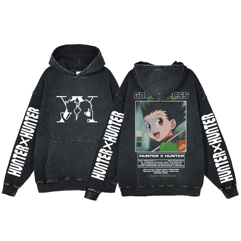2025 Fall/Winter New Arrival: Anime Hunter X Hunter Washed Vintage Print Street Retro Hoodie - VT2717