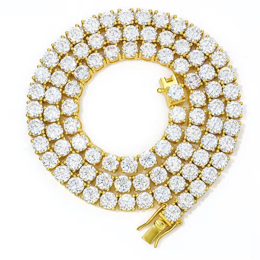 Gold Plated 925 Silver Necklace 2mm 6mm Moissanite Classic 4claws Tennis Link Chain Hip Hop Fashion Jewelry