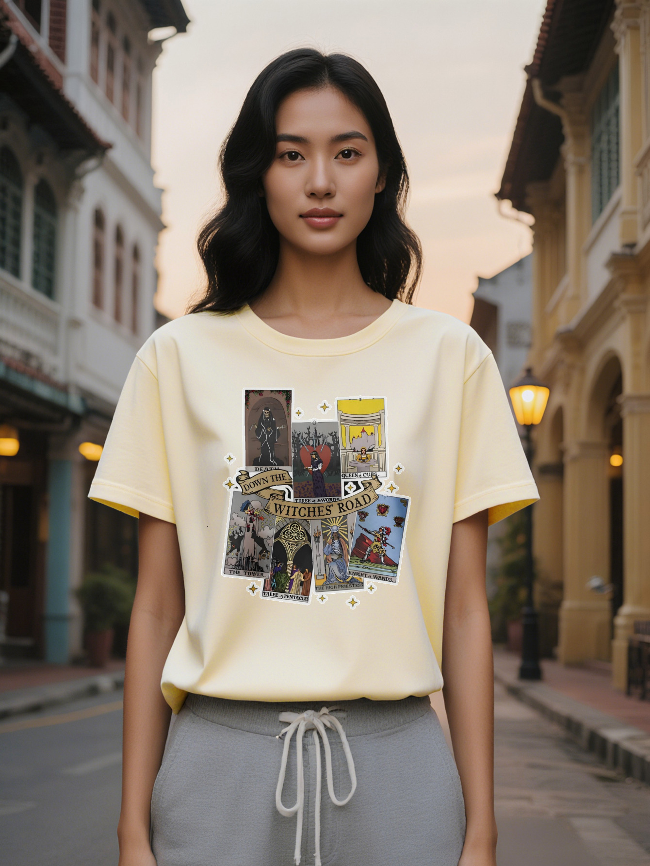 Lady Vintage Horror Anime Graphic T-Shirt Crew Neck Summer Casual Short Sleeve Tee with Slight Stretch Y K Dark