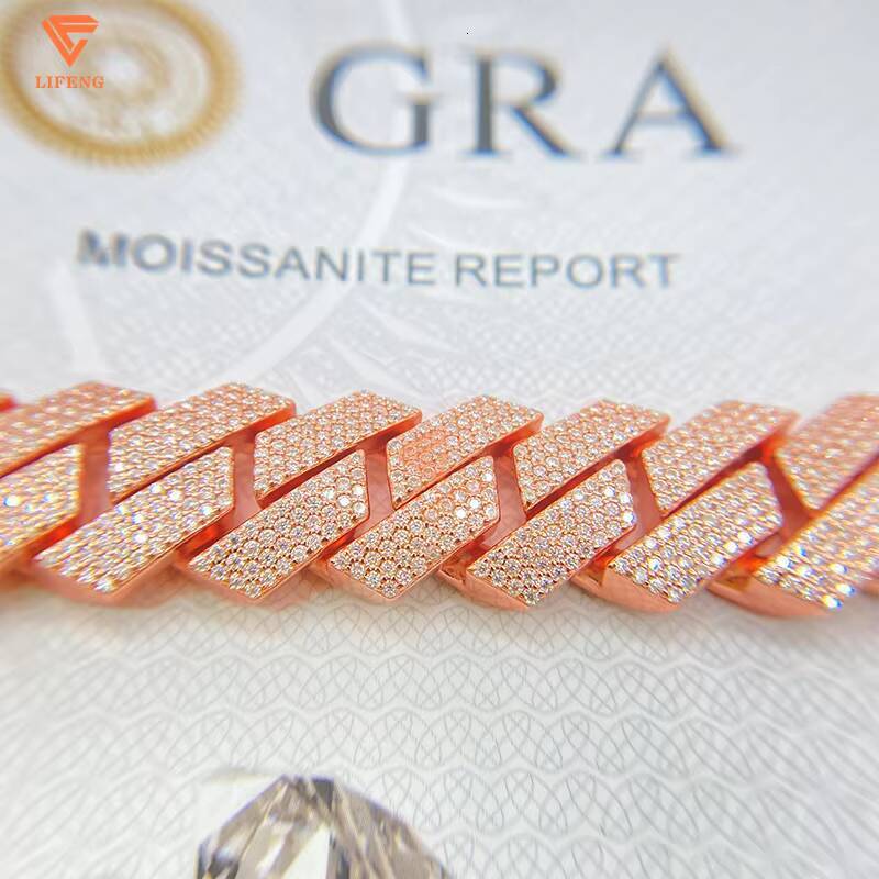 Rose Gold Plated Iced Out Chain 15mm 925 Sterling Silver Pass Diamond Tester Hip Hop Jewelry Vvs Moissanite Cuban Link Chain