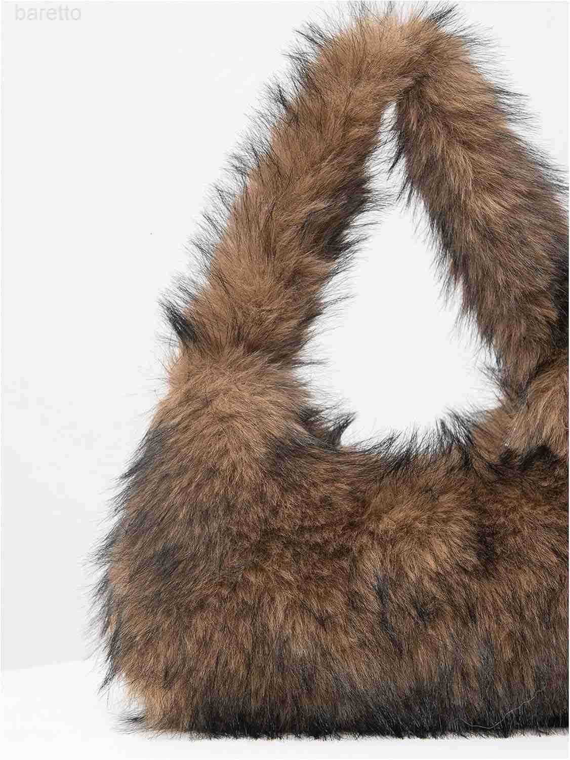 Womens Fuzzy Faux Fur Crescent Shoulder Bag Plush Purse Underarm Handbag Hobo Tote M250903