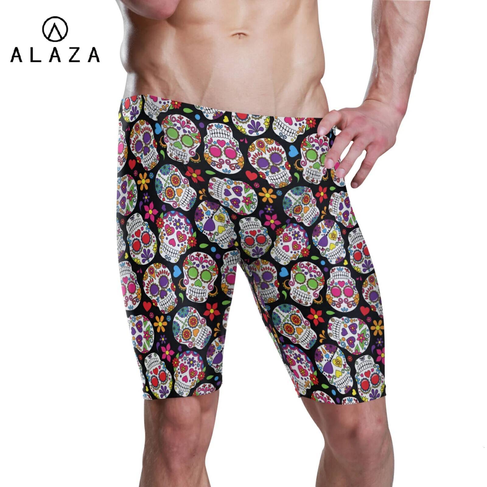 NEW Professional Competitive Swim Trunks Swimwear Men Brand skull print Jammer Swimsuit MEN'S swimming jammer