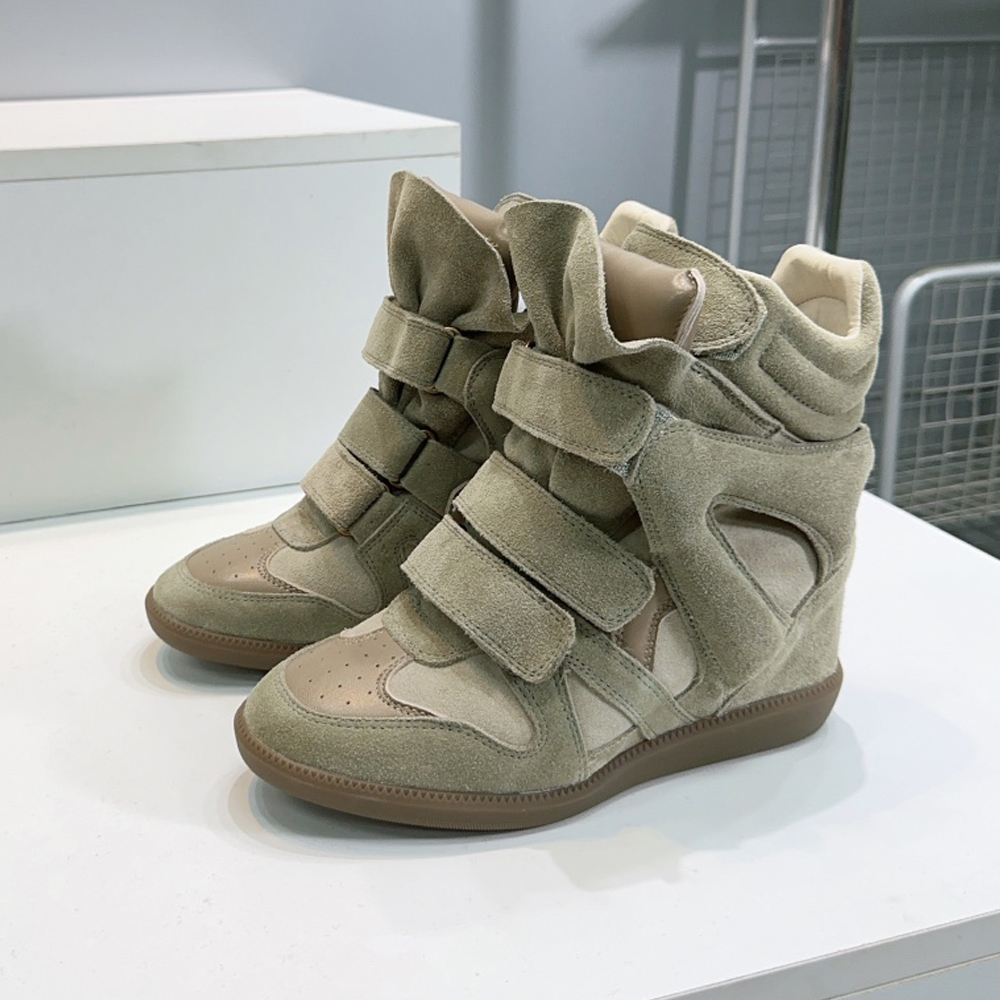 Top quality Designer Shoes Hot Sale-Black Genuine Leather Leather-trimmed Suede Wedge Sneakers Fashion Show Paris New Shoes Boots Unisex Style Size 35-42 with Box