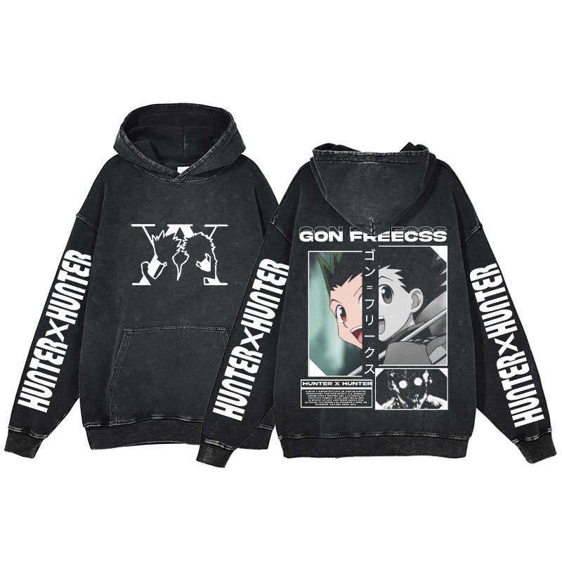 2025 Fall/Winter New Arrival: Anime Hunter X Hunter Washed Vintage Print Street Retro Hoodie - VT2717