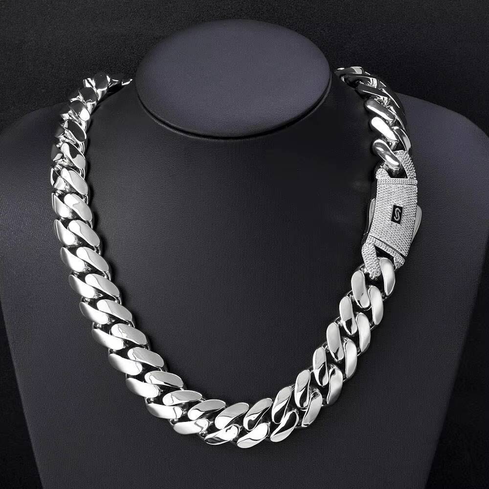 High Quality 925 Silver Monaco Chain Cuban Link Necklace with 14K Iced VVS Moissanite Clasp Smooth Cuban Chain Bracejewelry