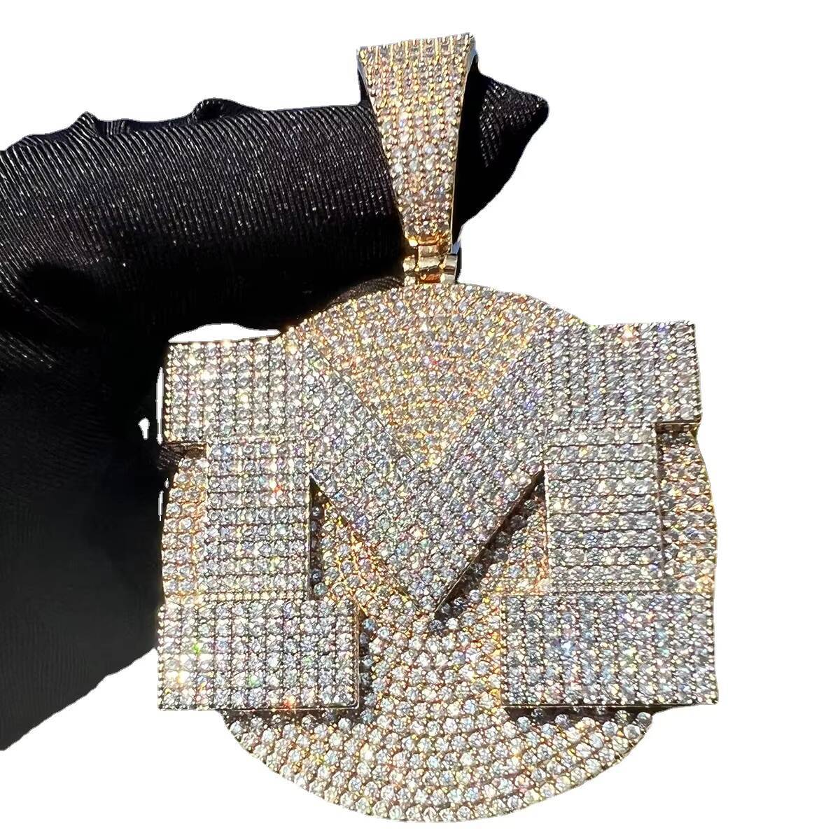 Custom Large Disc M Letter Pendant Unisex Religious Brass Jewelry With Copper Zircon Pearl Diamond Charms for Children